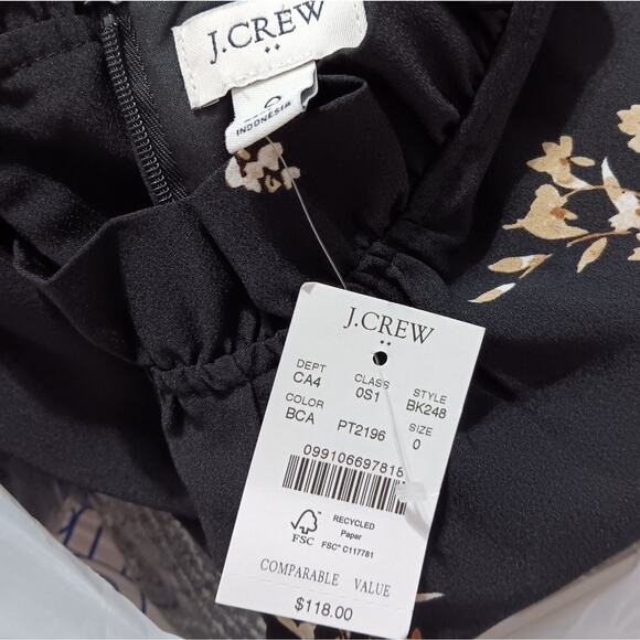 J.Crew Printed Ruffleneck Mini Shift Dress Size 0 Gold Floral Long Sleeve - Picture 6 of 7